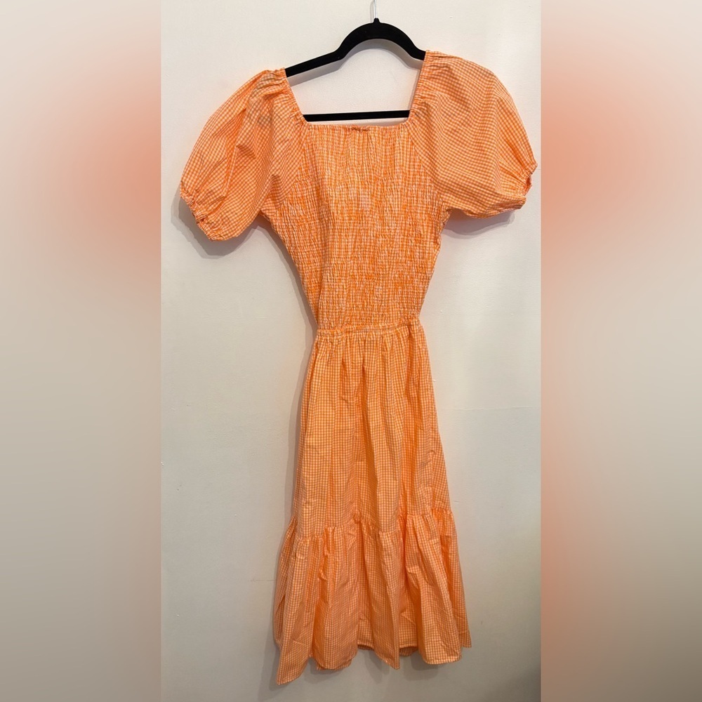 Orange Plunge Neck Puff Sleeve Backless Dress - Picture 3 of 3